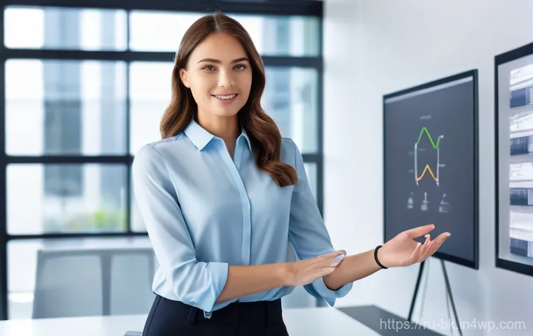 제스처 인식 알고리즘 종류와 특징 - **"Professional Gesture Interface for Data Visualization"**
A young professional, dressed in a s...