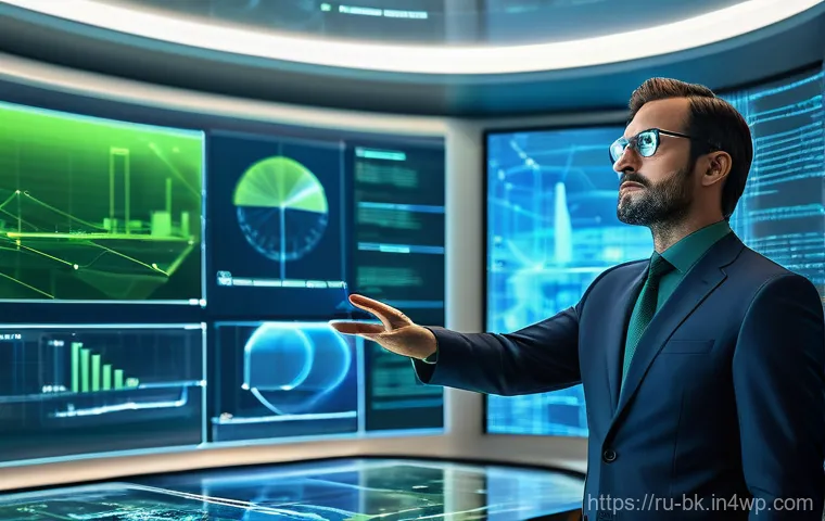 제스처 기반 인터페이스의 큰 그림 이해하기 - **Prompt: Futuristic Architectural Design with Gesture Control**
A focused, male architect in hi...